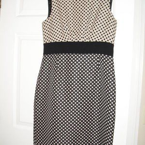 Tahari Black and tan sheath Dress - Reverse Poka Dot - Size 10